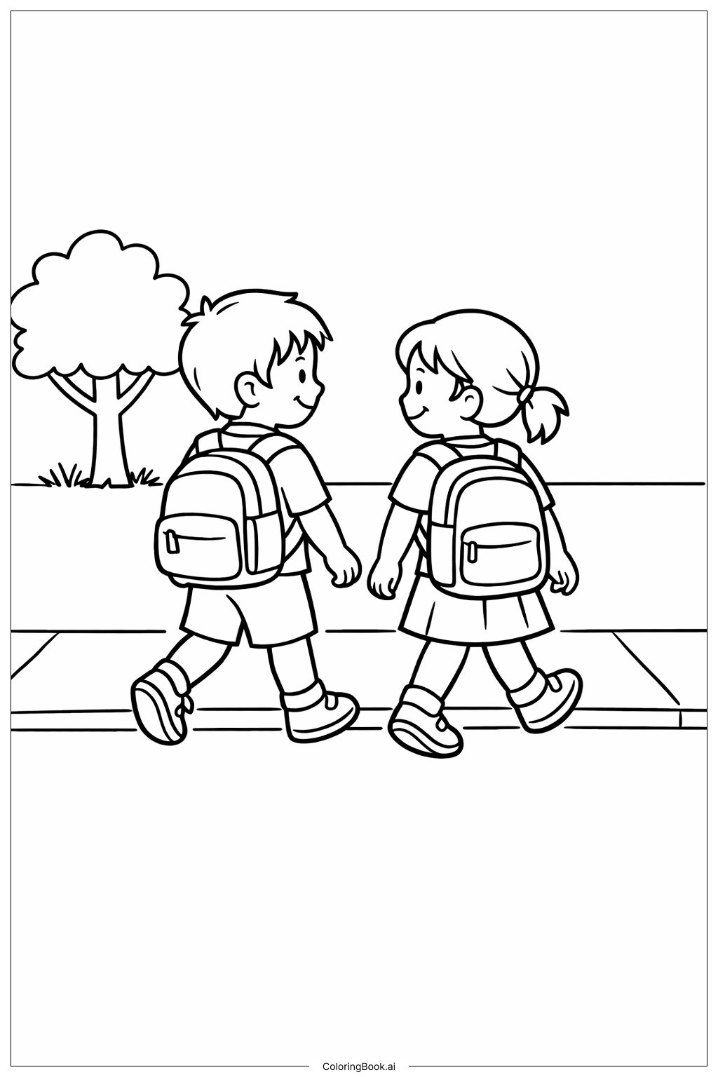  가방을 멘 9월 아이들 색칠공부 페이지 