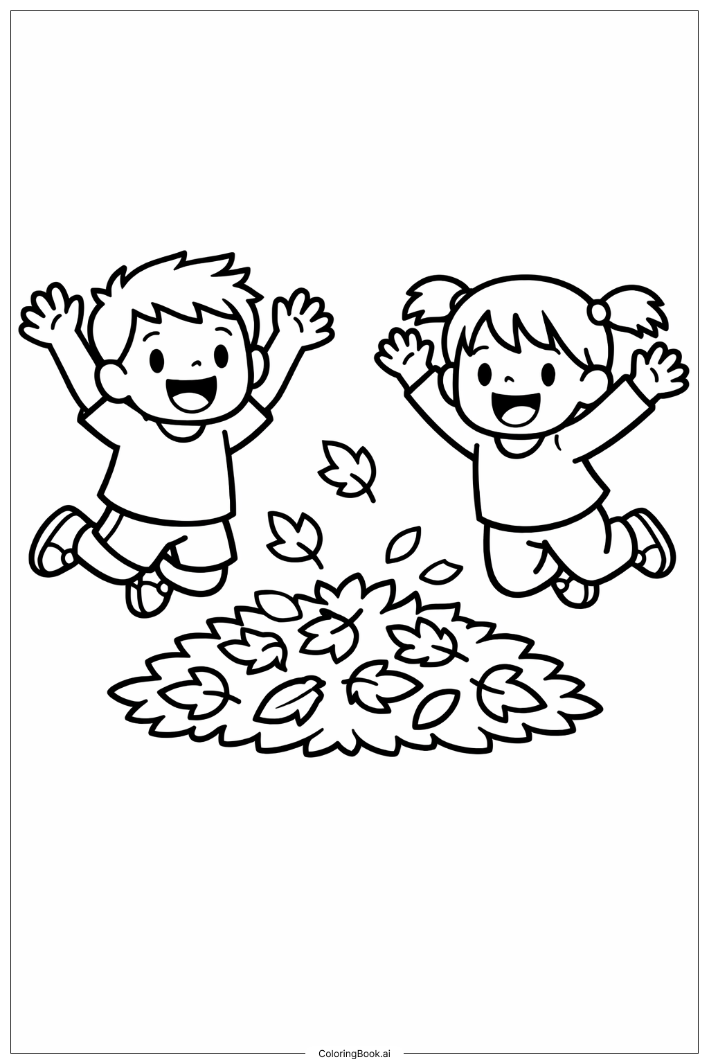  9월 가족 낙엽 더미 색칠공부 페이지 