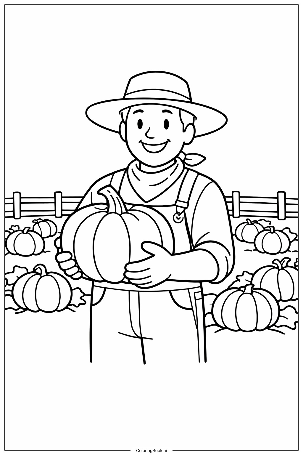  9월 농부가 호박을 수확하는 모습 색칠공부 페이지 