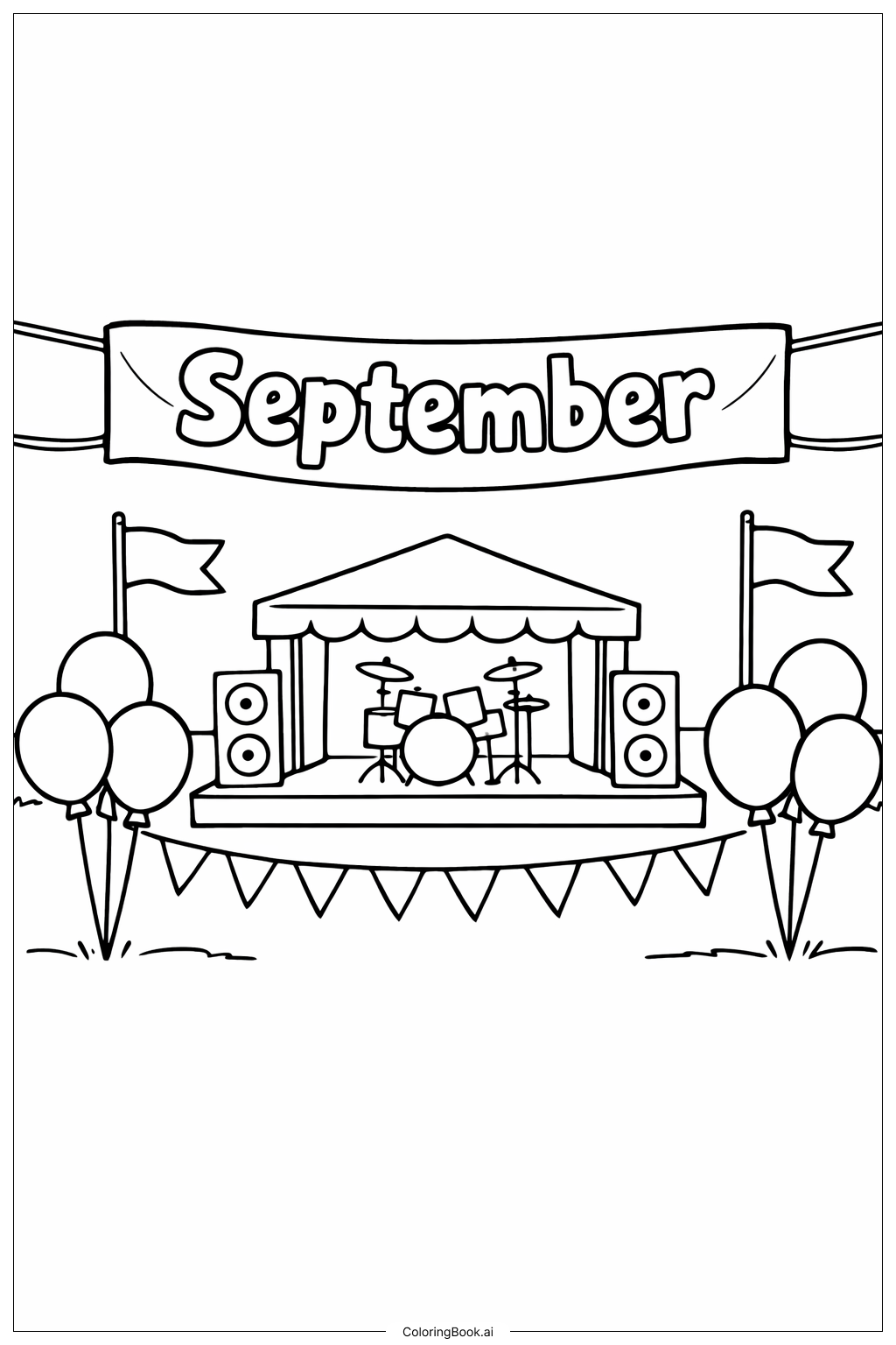  9월 축제 배너와 풍선 색칠공부 페이지 