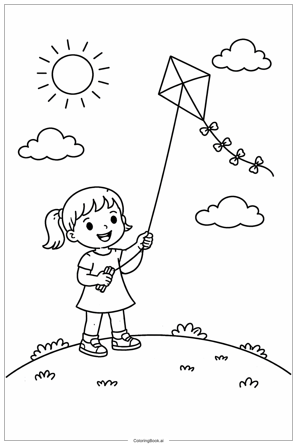  연날리는 9월 소녀 색칠공부 페이지 