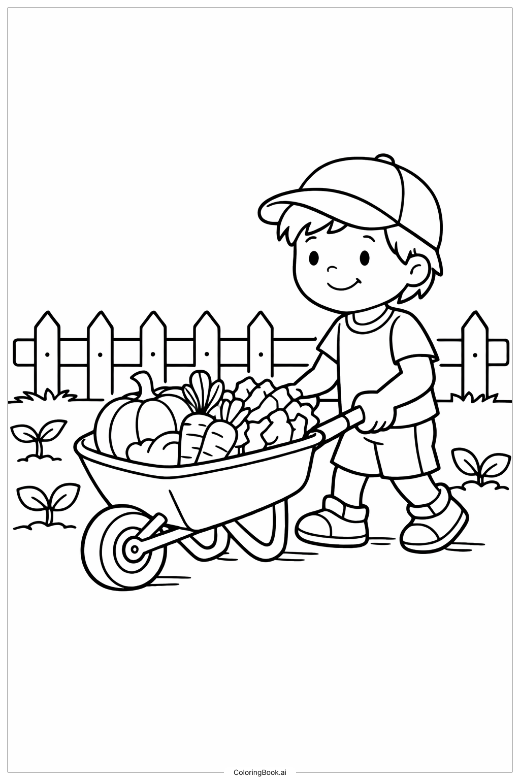  수레를 끄는 9월 작은 농부 색칠공부 페이지 