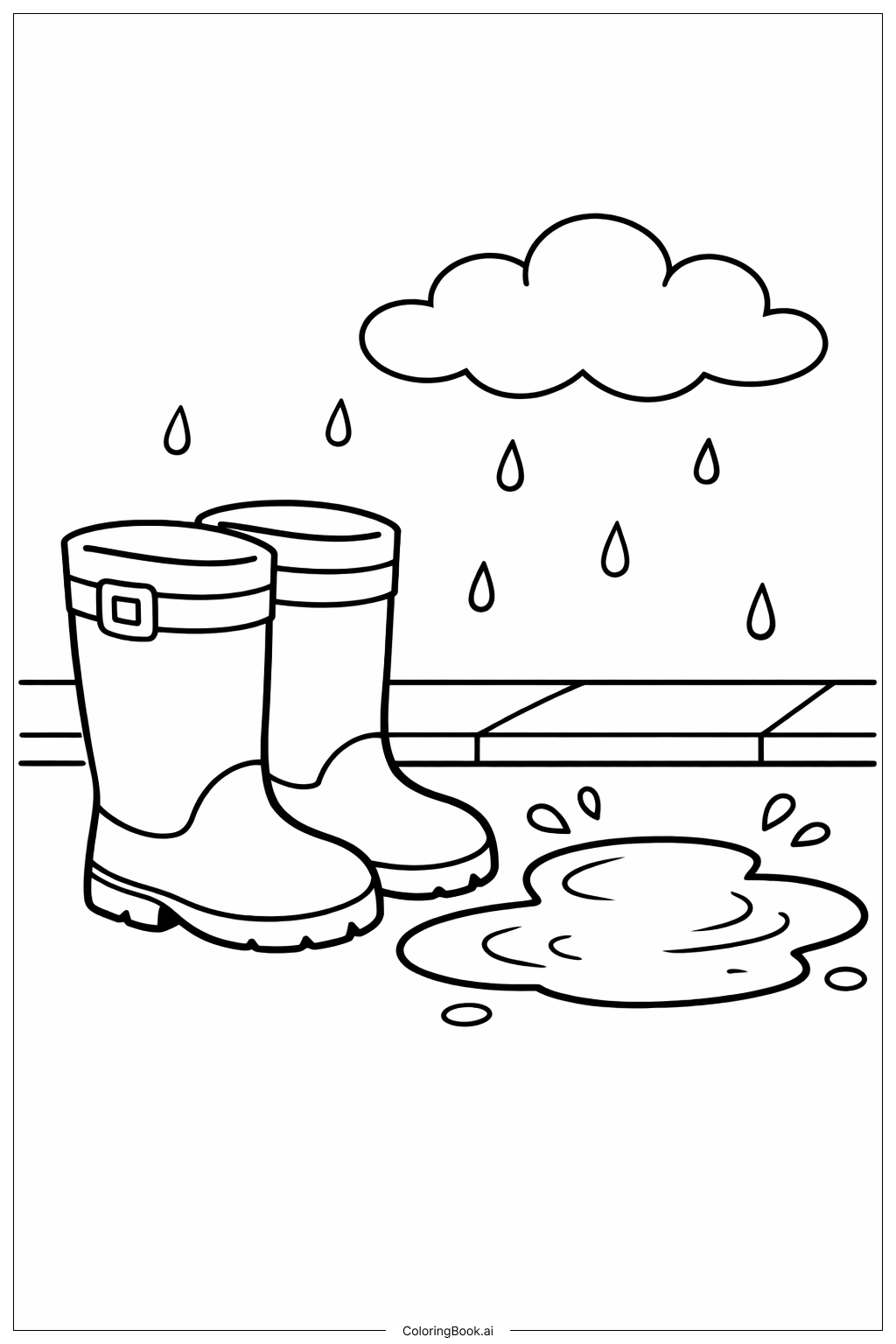  9월 비 장화와 물웅덩이 색칠공부 페이지 