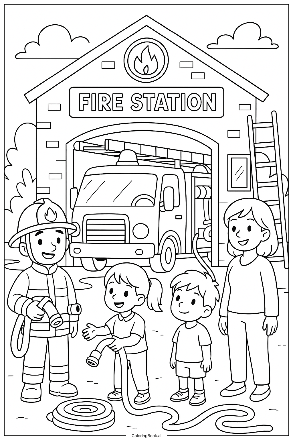  芝麻街消防隊參觀著色頁 