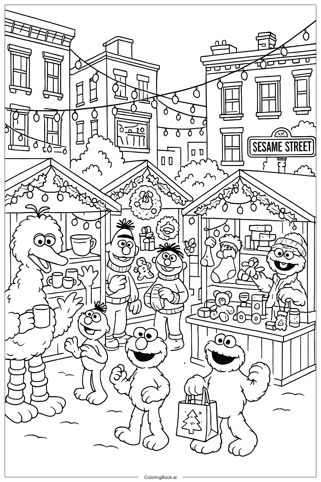  세서미 스트리트 홀리데이 마켓 색칠공부 페이지 