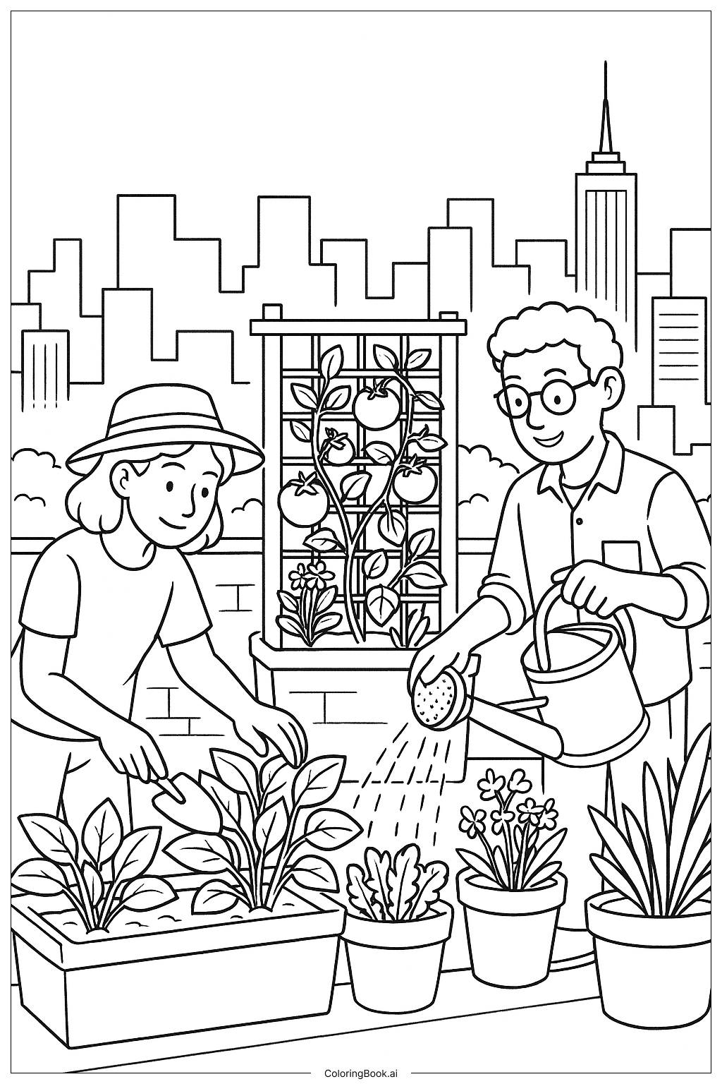  芝麻街屋顶花园填色页 