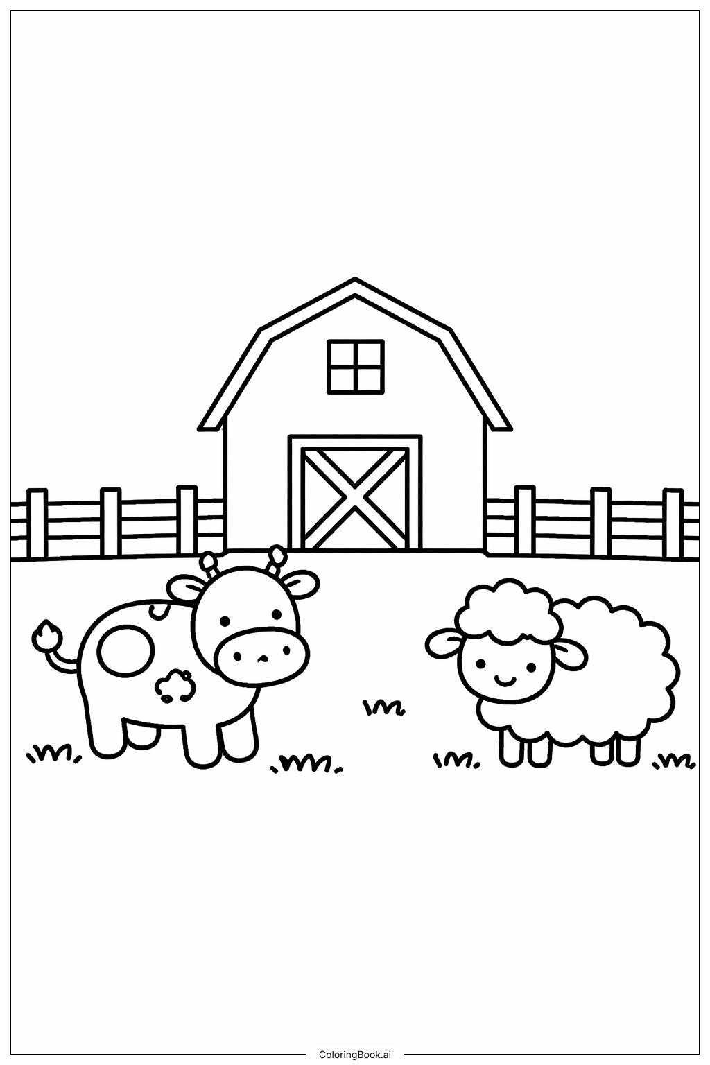  Página para colorear de Animales de Granja y Formas 