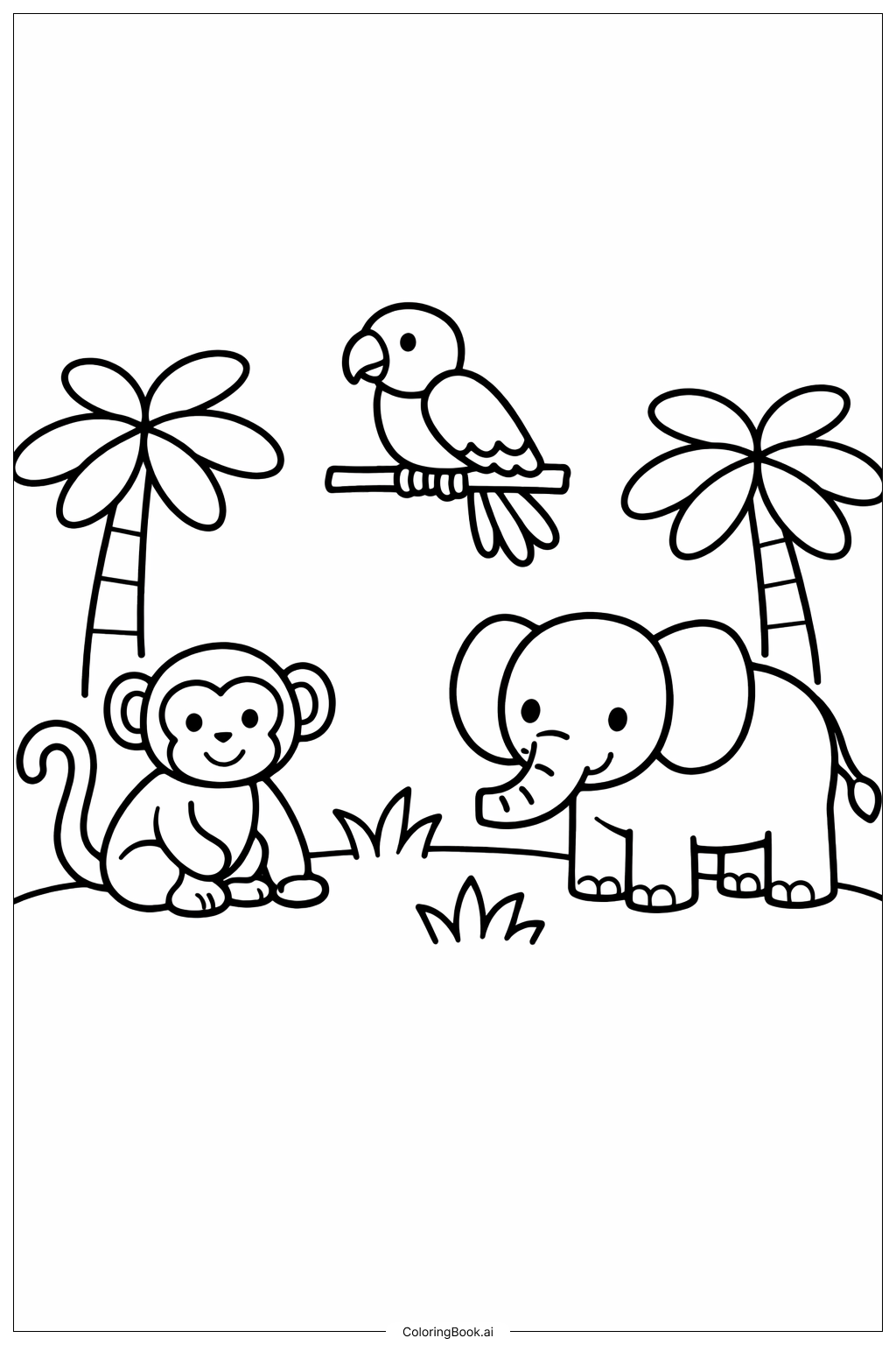  Página para colorear de Amigos de la Selva con Formas 