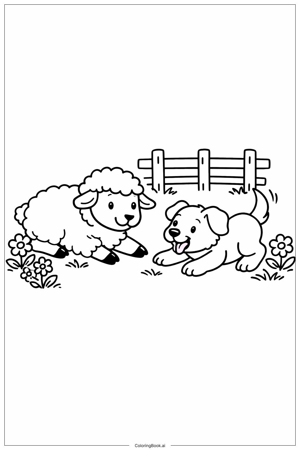  綿羊與小狗著色頁 