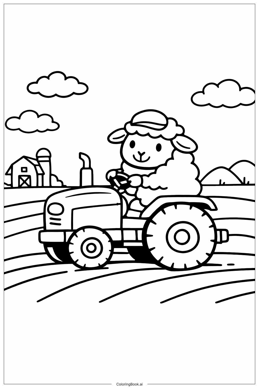  綿羊與拖拉機著色頁 