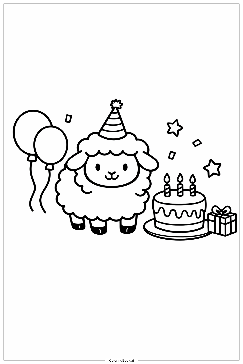  派對上的綿羊著色頁 