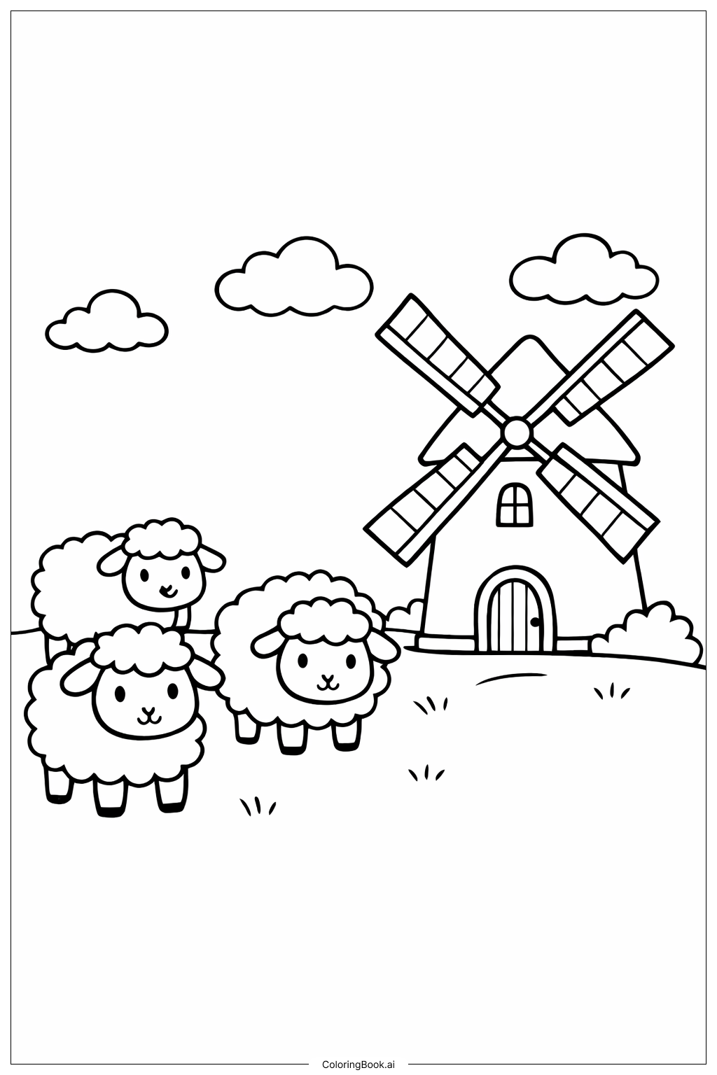  風車旁的綿羊著色頁 