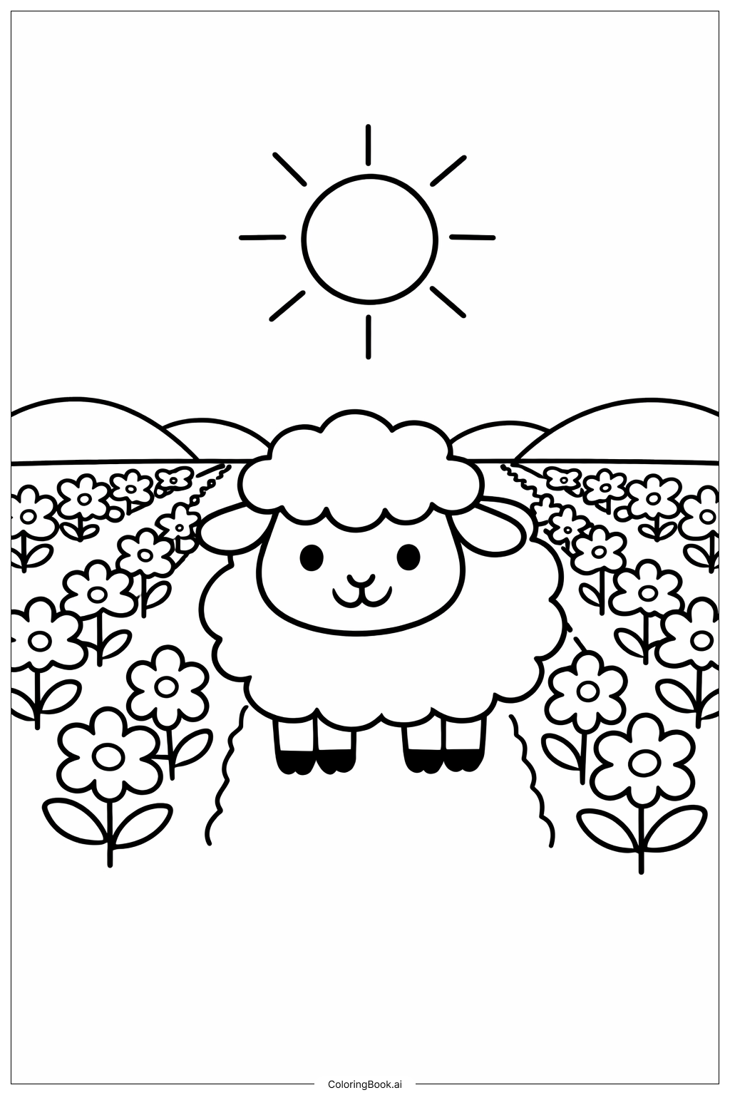  花田裡的綿羊著色頁 