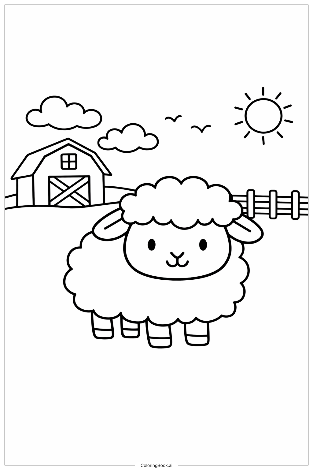 羊群靠近穀倉著色頁 