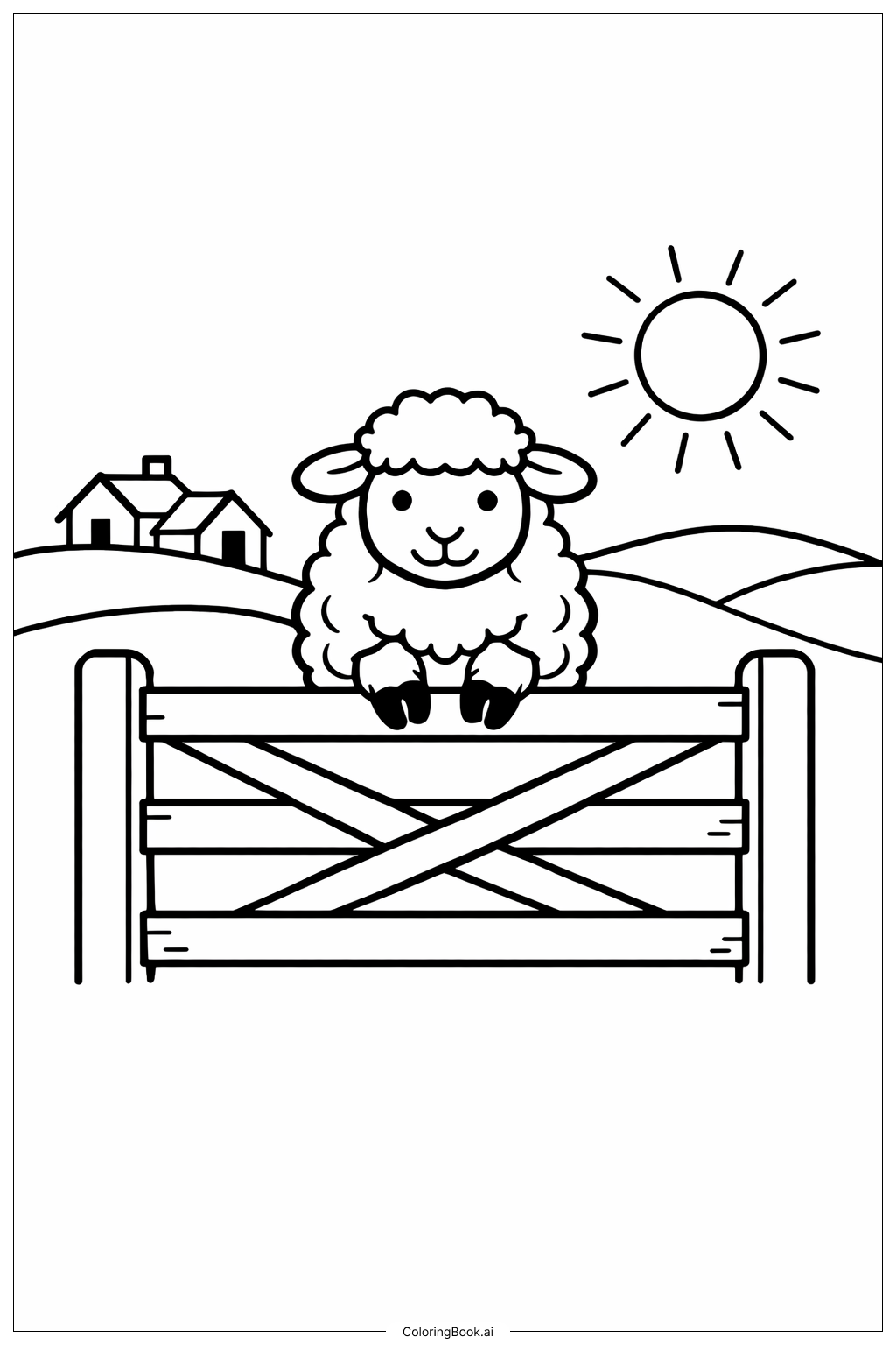  欄杆上的綿羊著色頁 