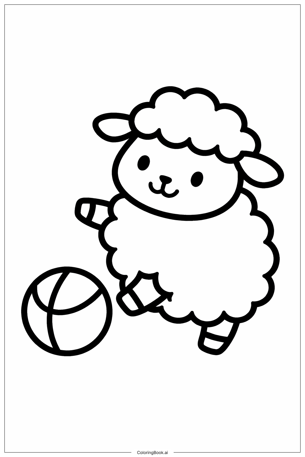  綿羊玩球著色頁 