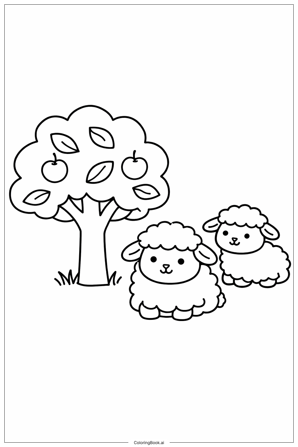  樹下的綿羊著色頁 