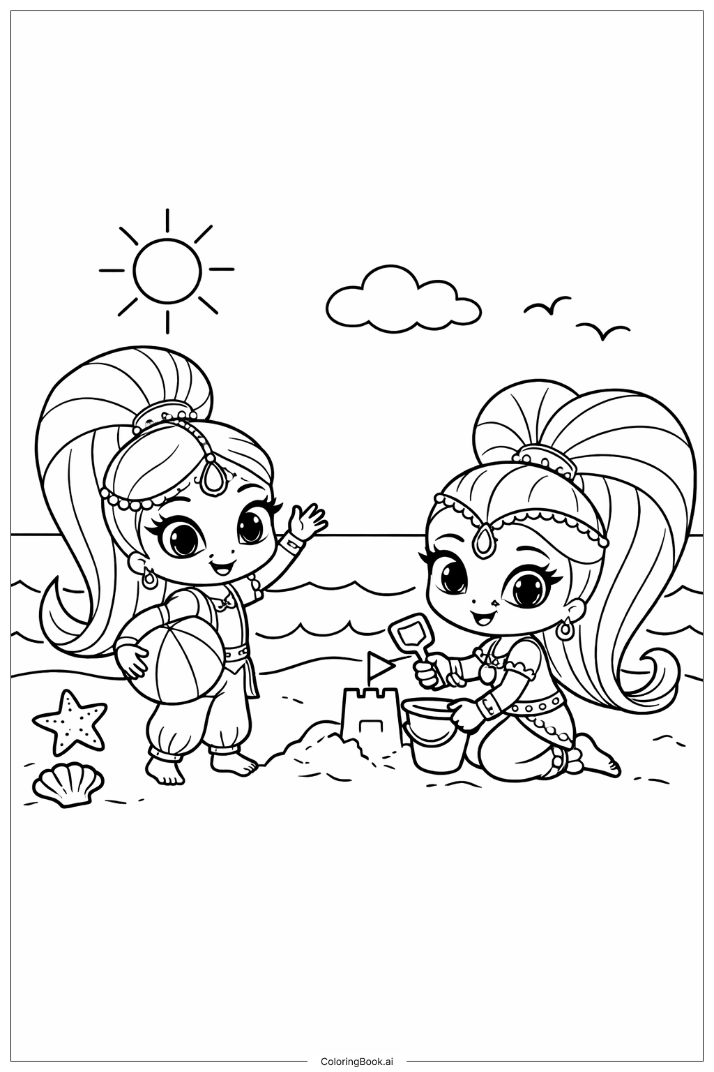  Shimmer und Shine am Strand Ausmalseite 