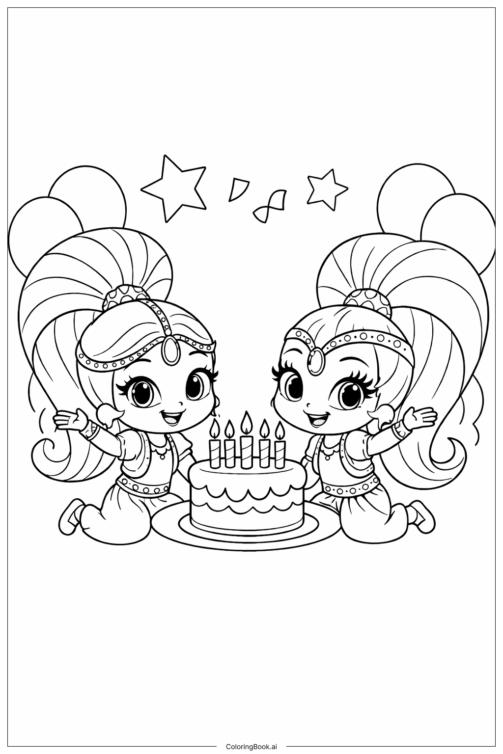  闪耀与闪亮的生日派对填色页 
