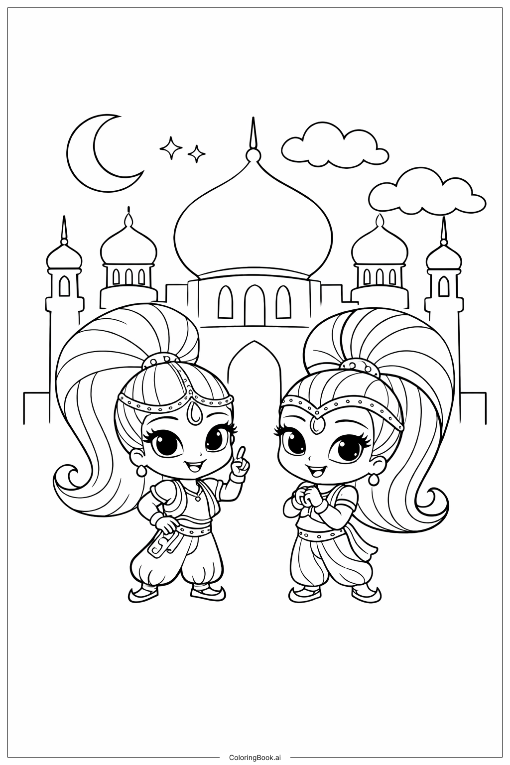 Shimmer und Shine im Genie-Palast Ausmalseite