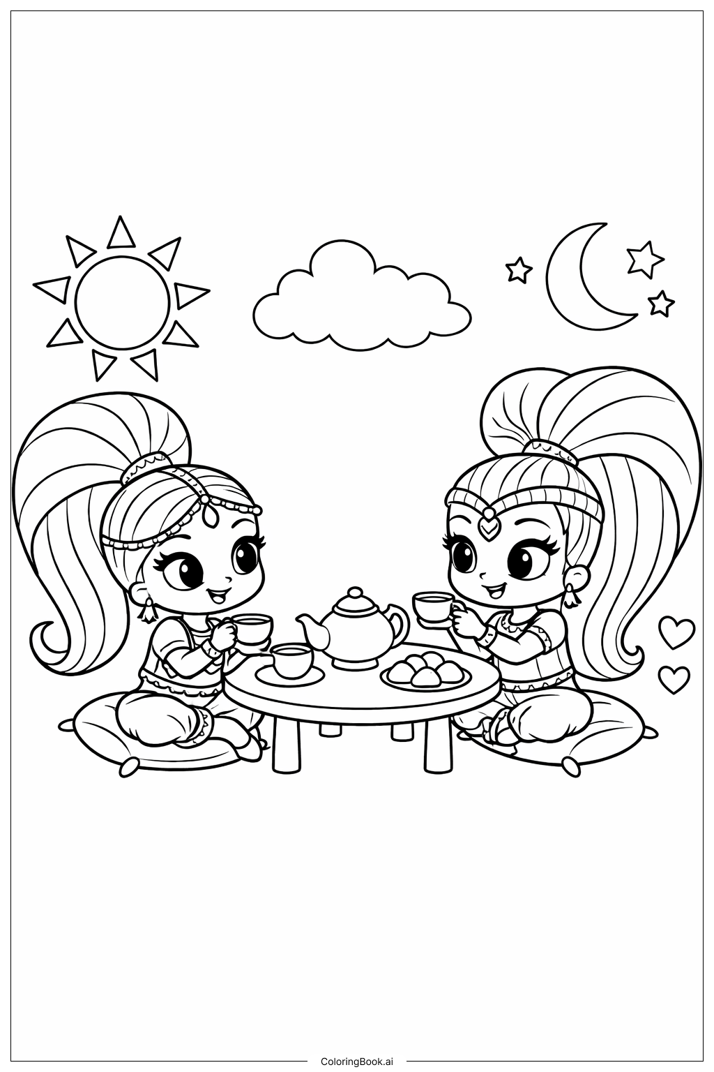 샤이머와 샤인 티 파티 색칠공부 페이지