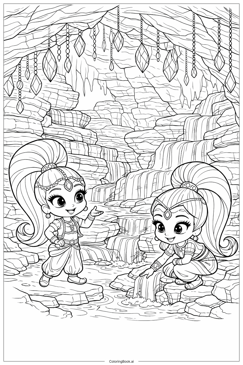 Shimmer And Shine Exploring Caves Coloring Page