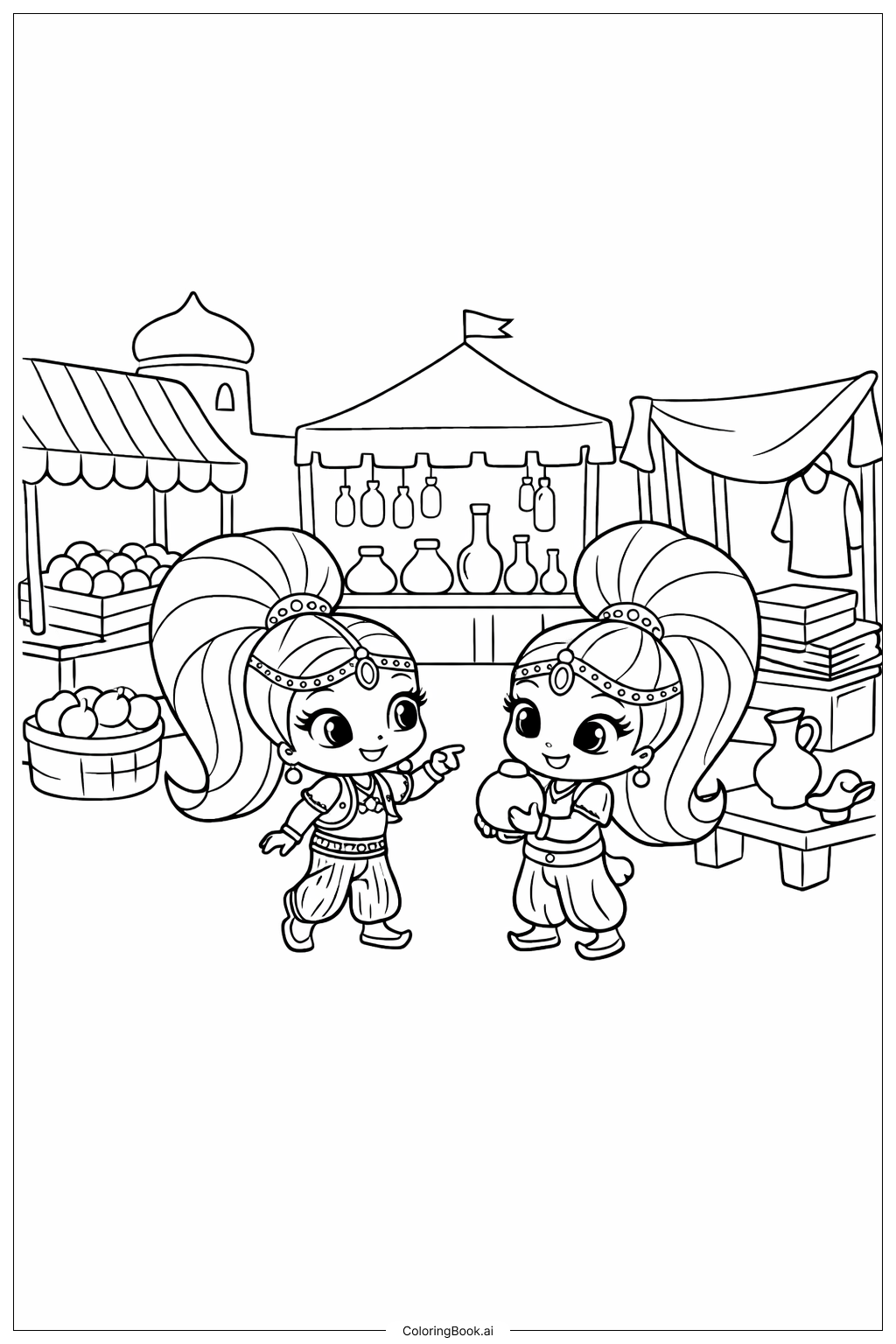 Shimmer und Shine Entdeckung des Marktes Ausmalseite