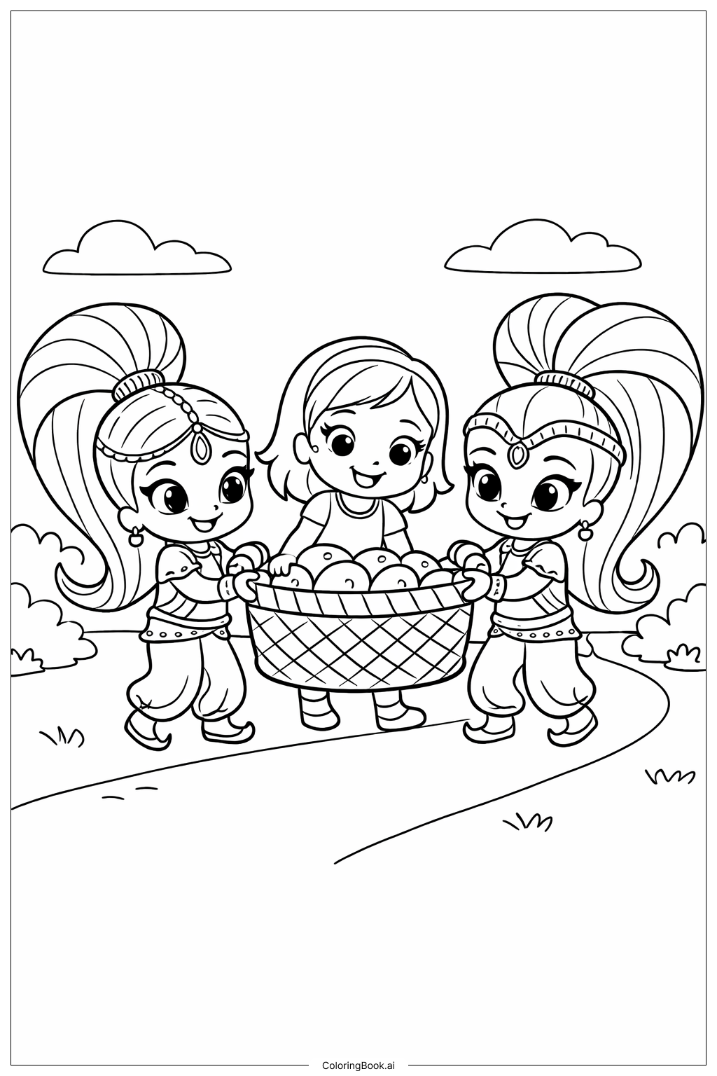  シマーアンドシャインの友達を助けるの塗り絵ページ 