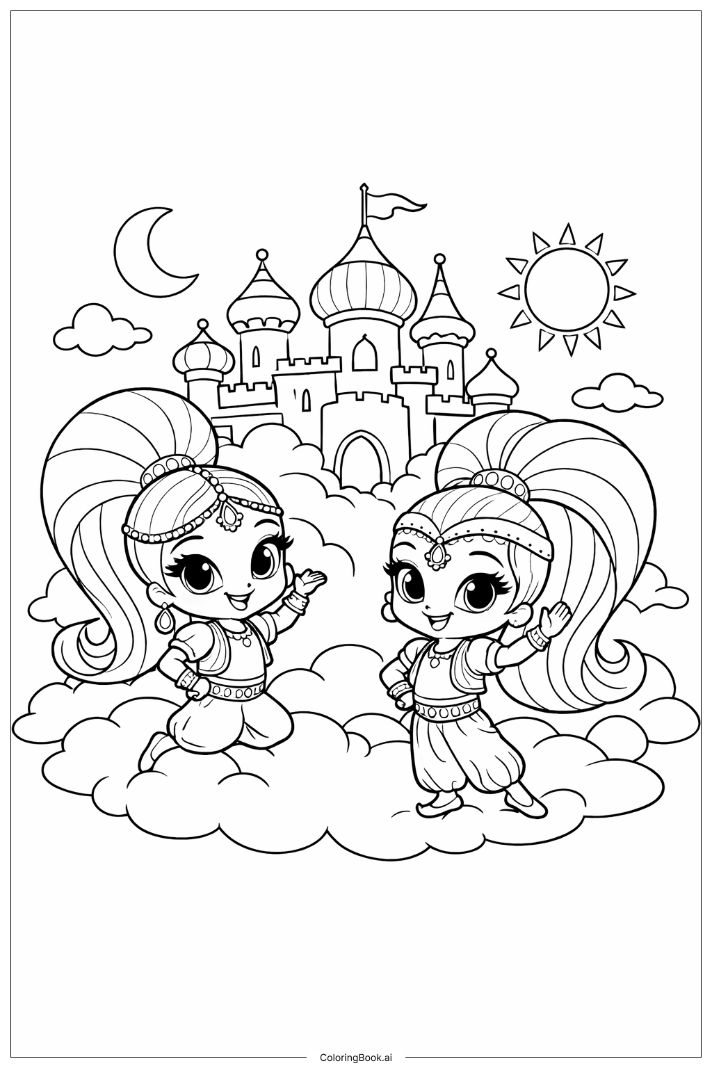  闪耀与光辉在云堡填色页 