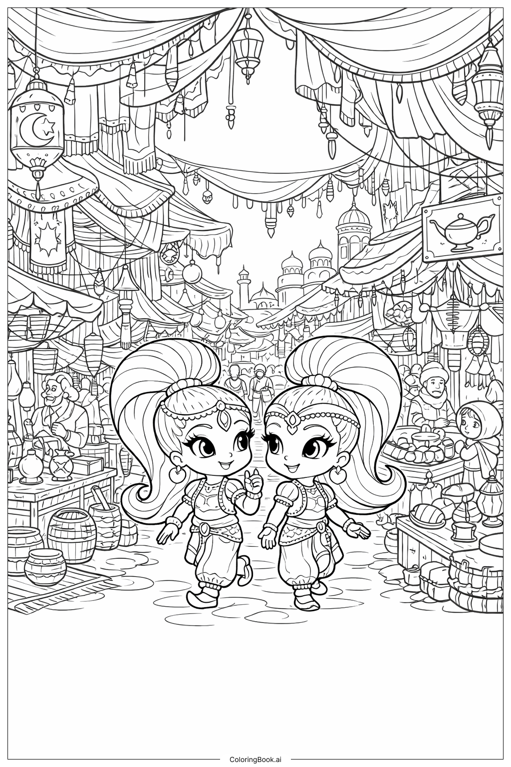  Trang tô màu Shimmer Và Shine Trên Phố Chợ Kỳ Diệu 