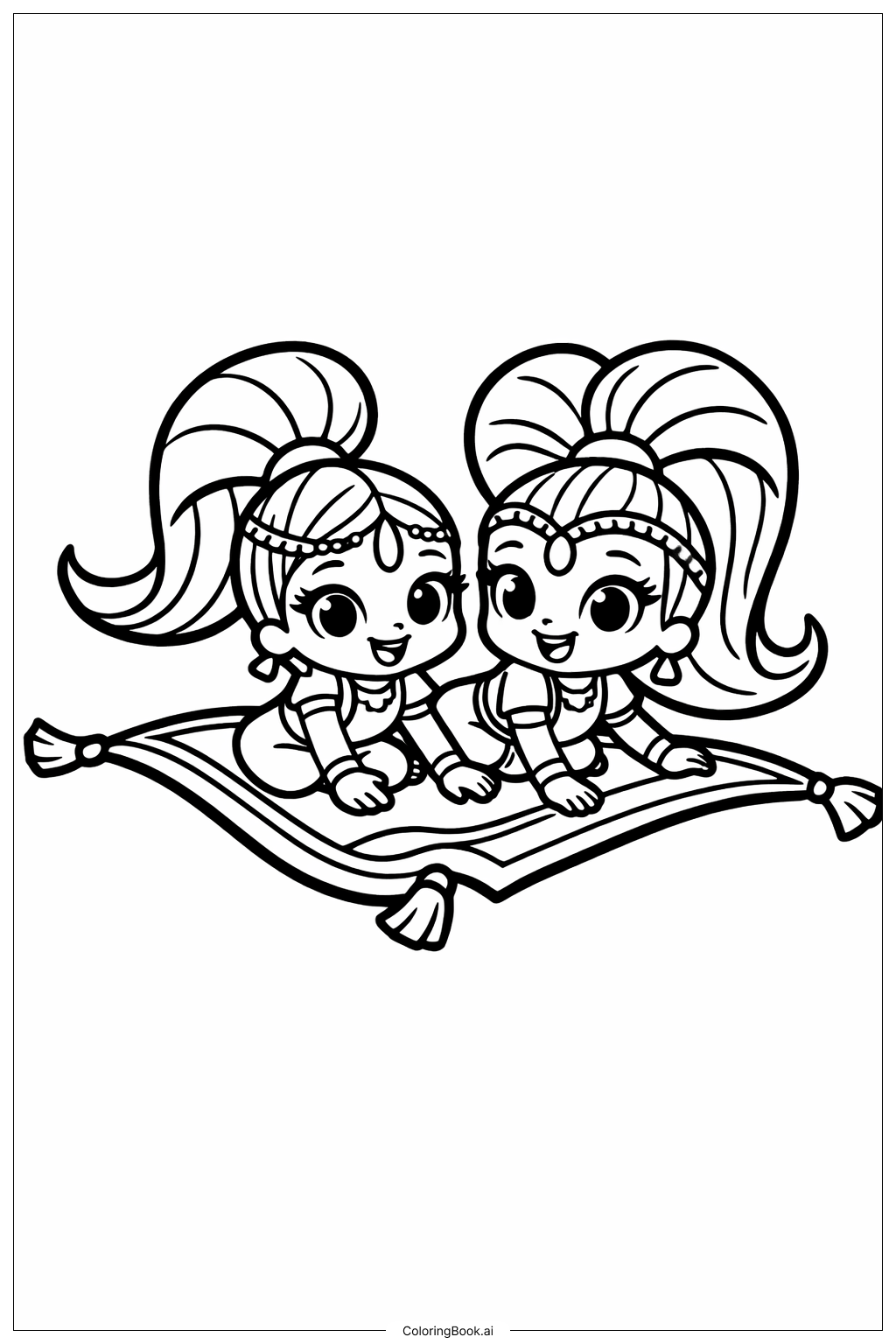  카펫 위의 쉬머 앤 샤인 색칠공부 페이지 