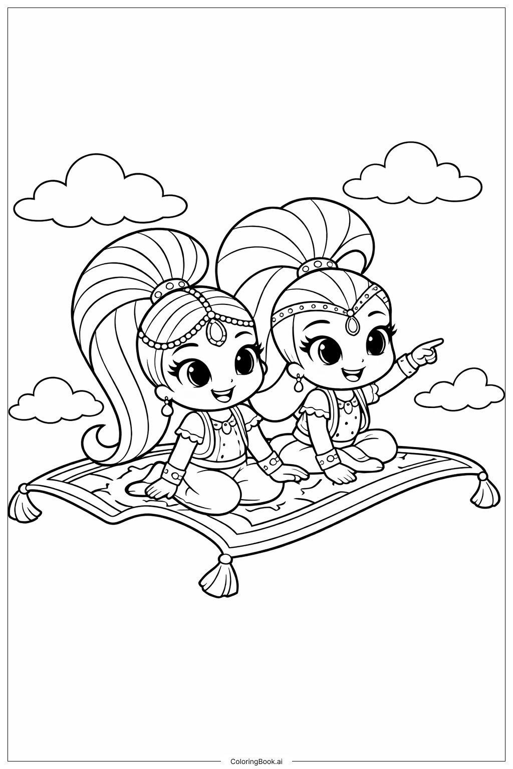 Shimmer And Shine Auf Dem Magischen Teppich Ausmalseite