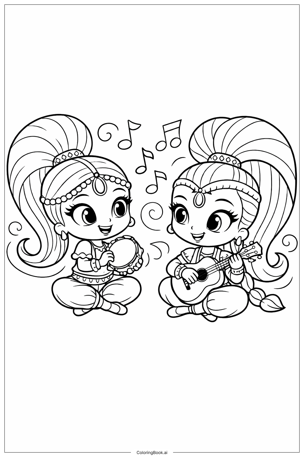  Shimmer und Shine beim Musizieren Ausmalseite 