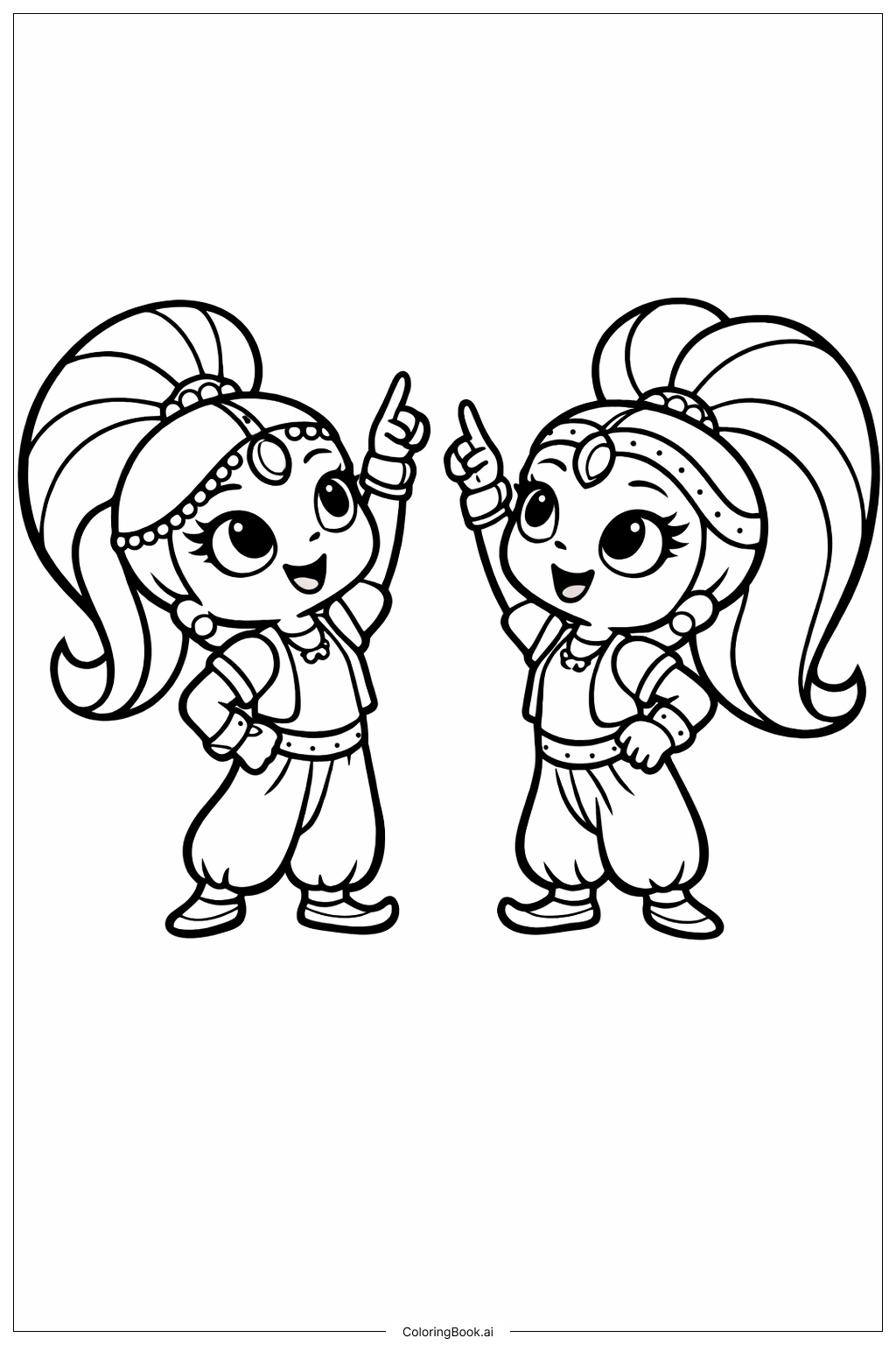  Shimmer And Shine 가리키기 색칠공부 페이지 