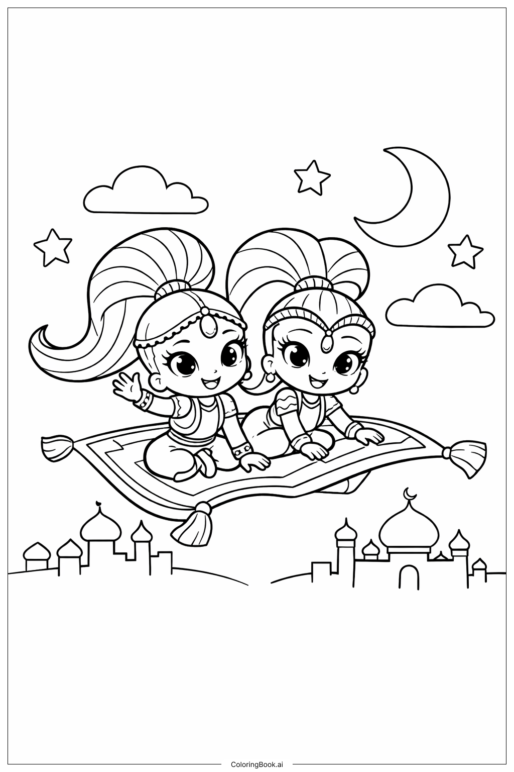  샤이머와 샤인 카펫 타기 색칠공부 페이지 