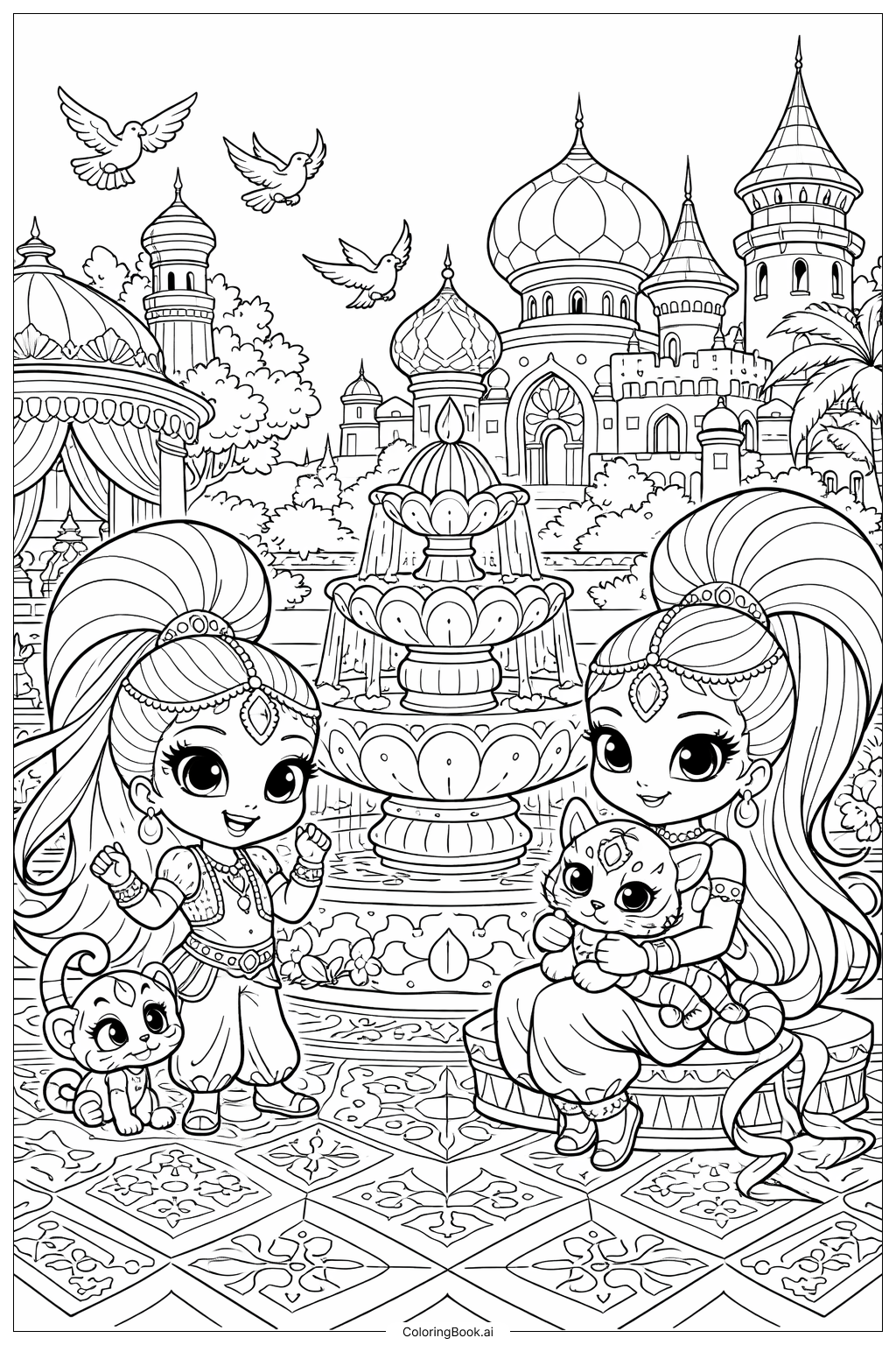  슈머 앤 샤인 로열 팰리스 가든 색칠공부 페이지 