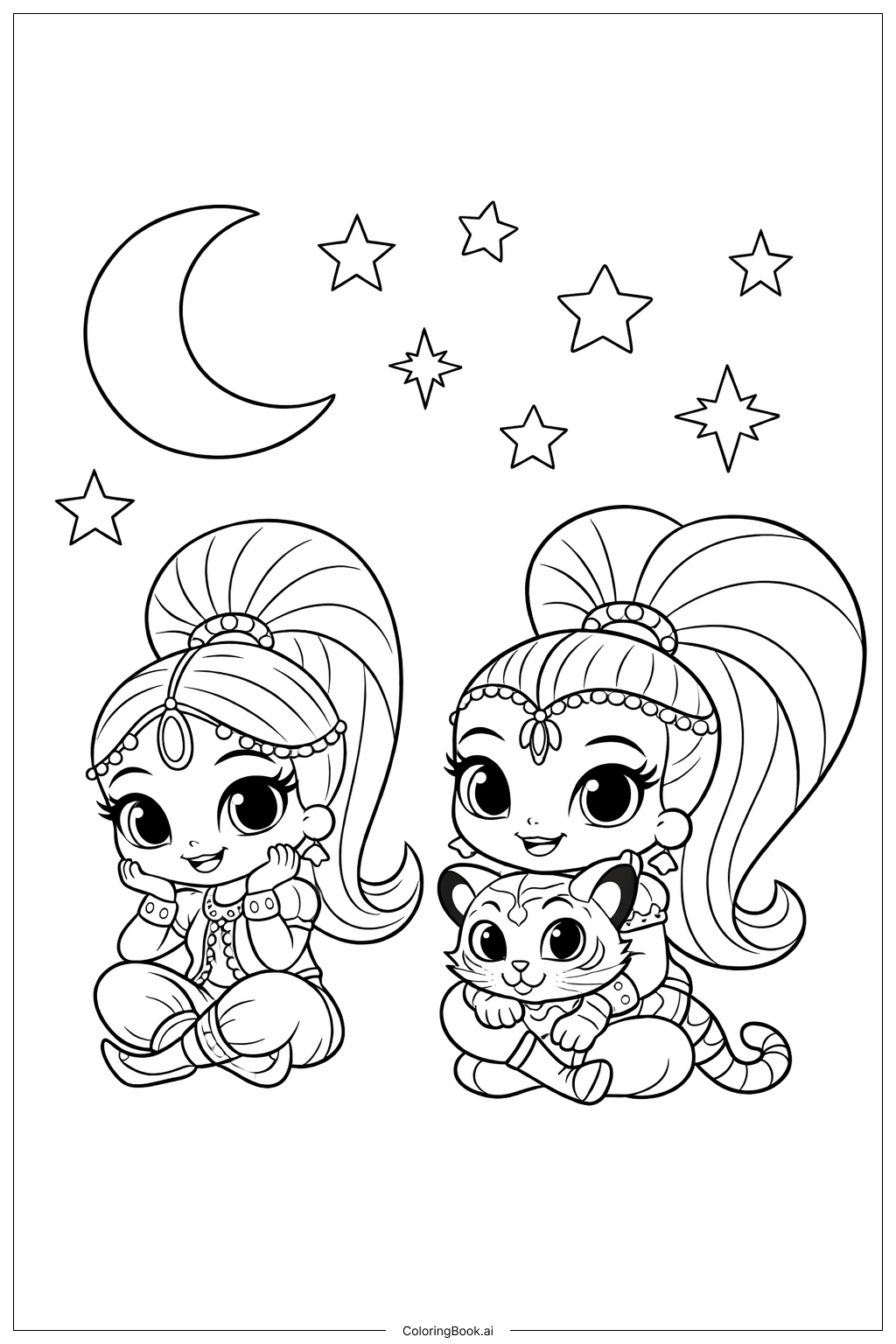  闪耀与闪亮之星空下填色页 