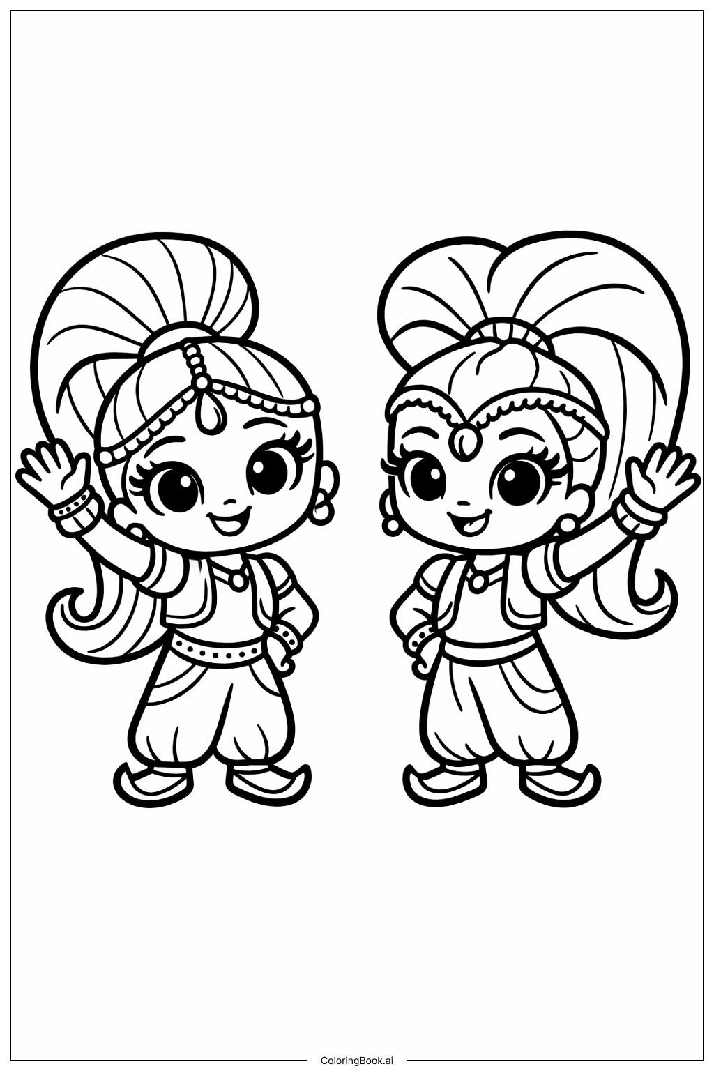  쉬머 앤 샤인 손 흔들기 색칠공부 페이지 