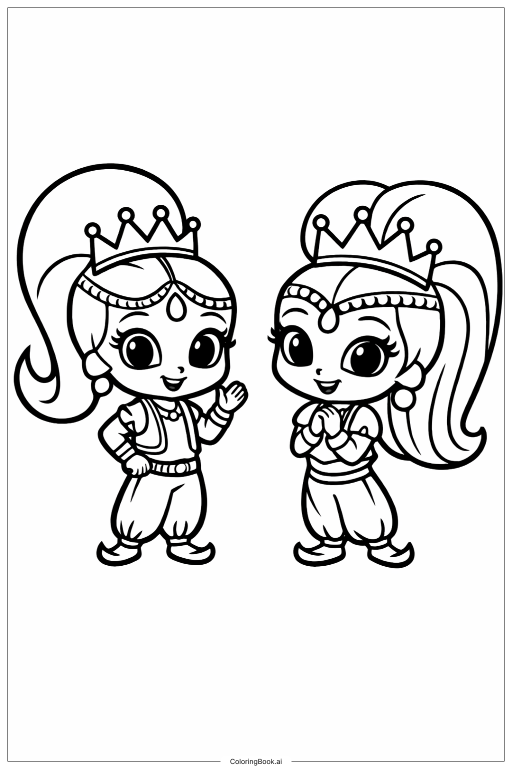  왕관을 쓴 쉬머 앤 샤인 색칠공부 페이지 