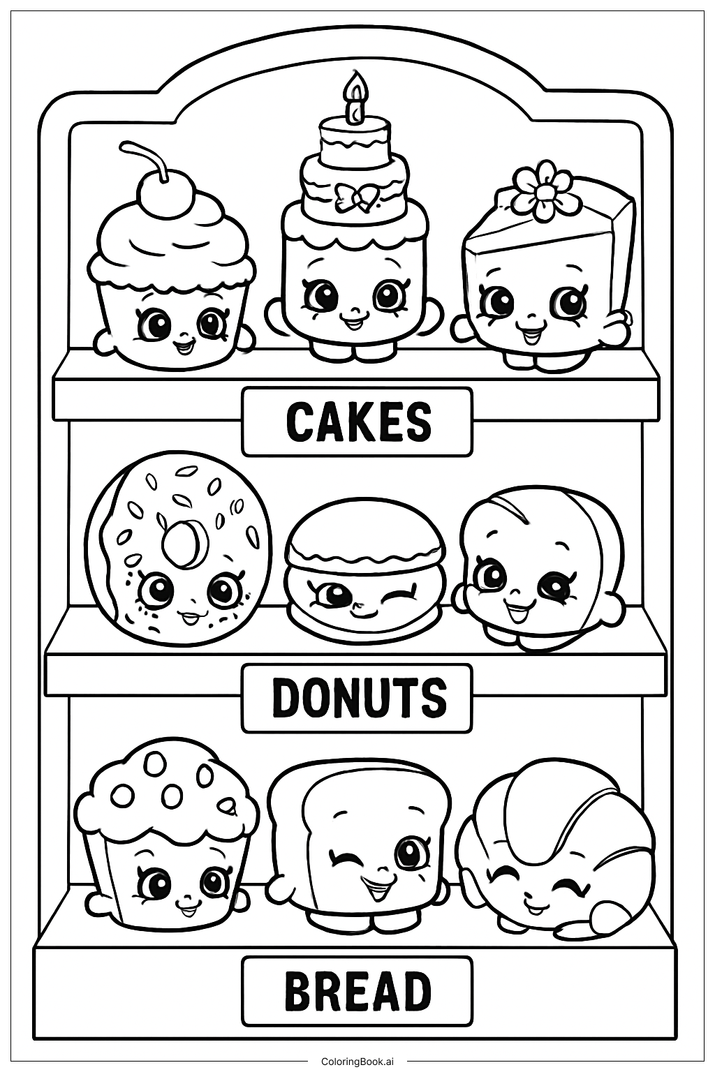  Shopkins 烘焙展示区填色页 