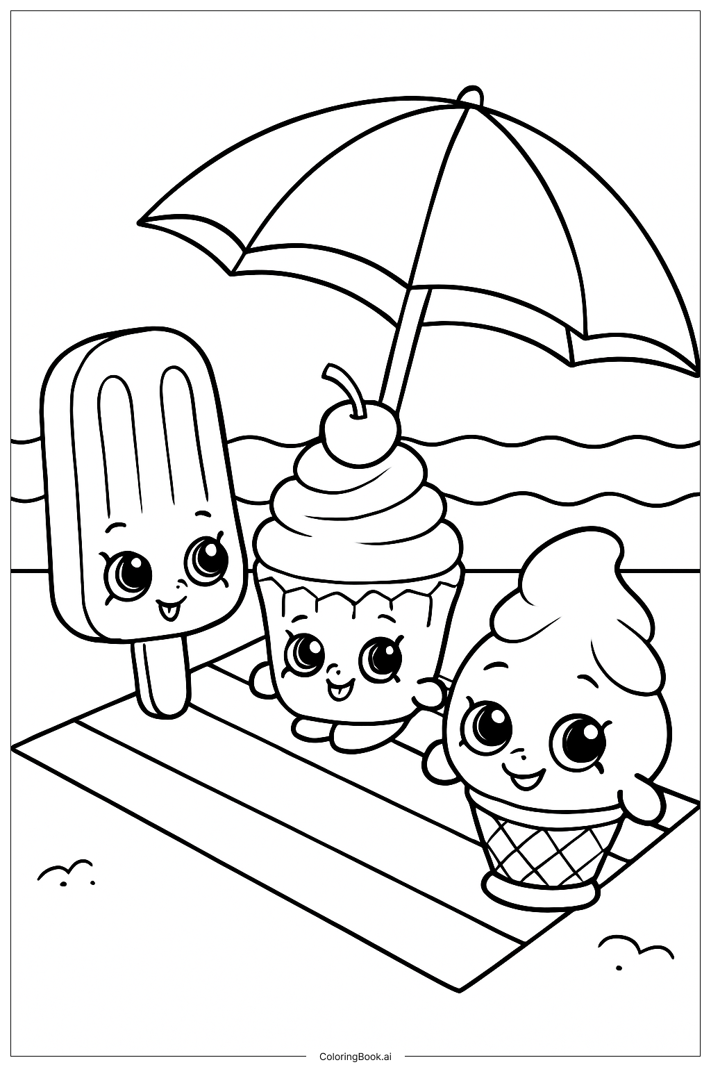  Shopkins 海滩野餐场景填色页 