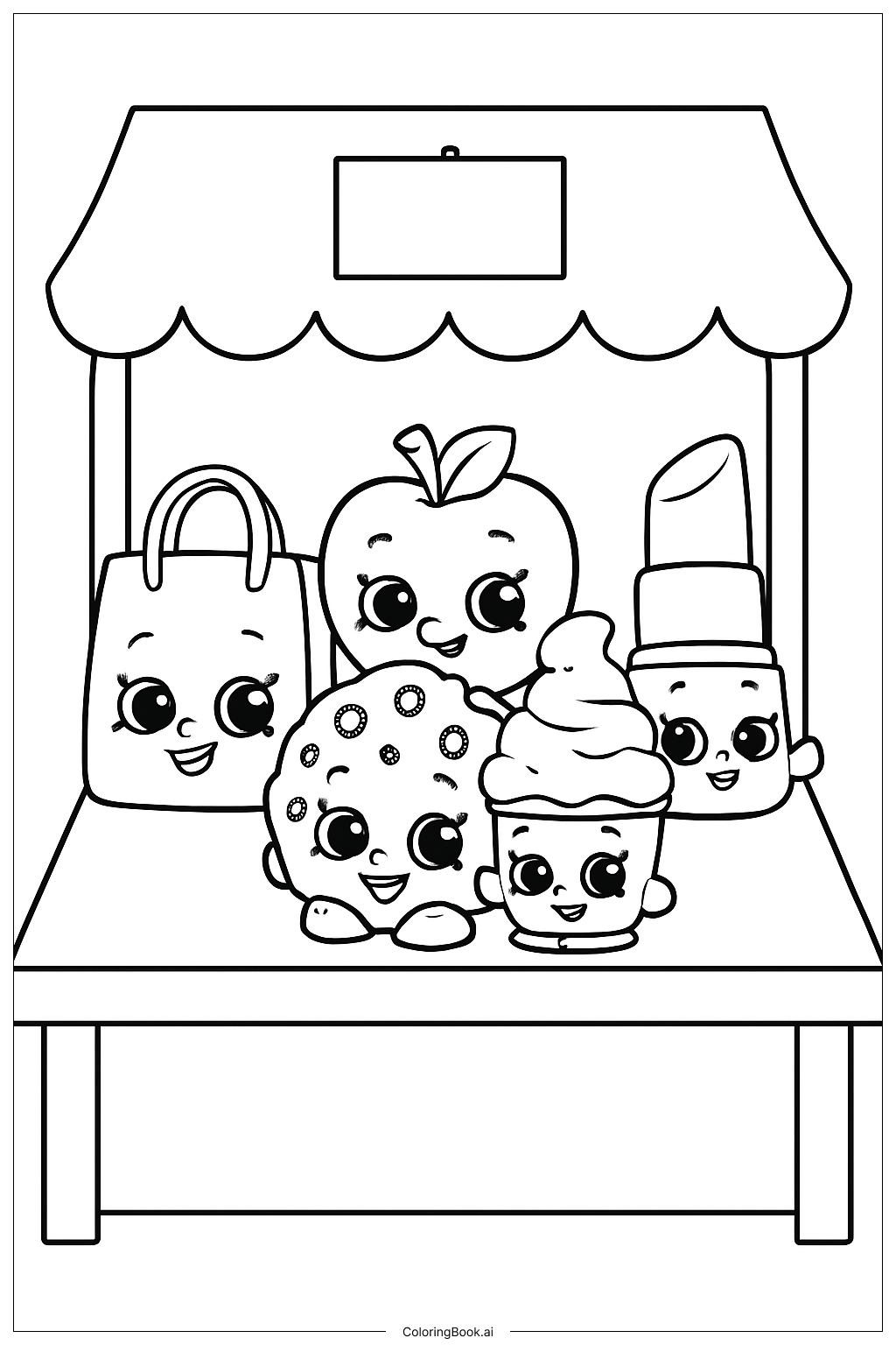  Shopkins 市集摊位场景填色页 