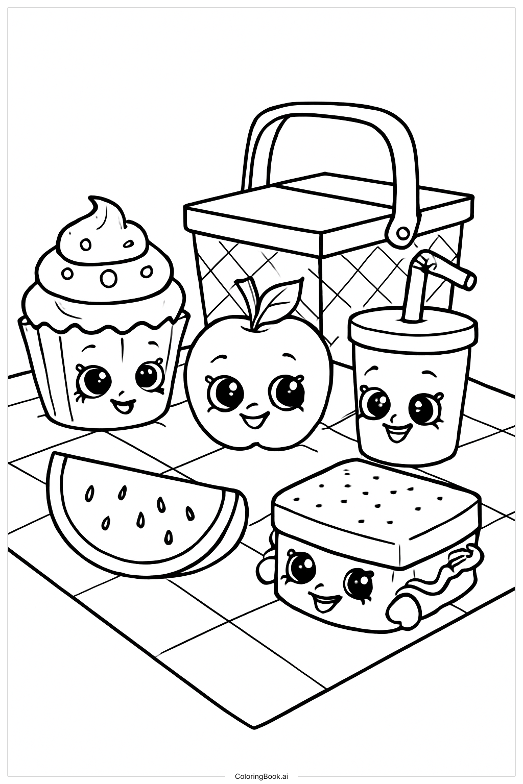  Shopkins野餐篮好友填色页 