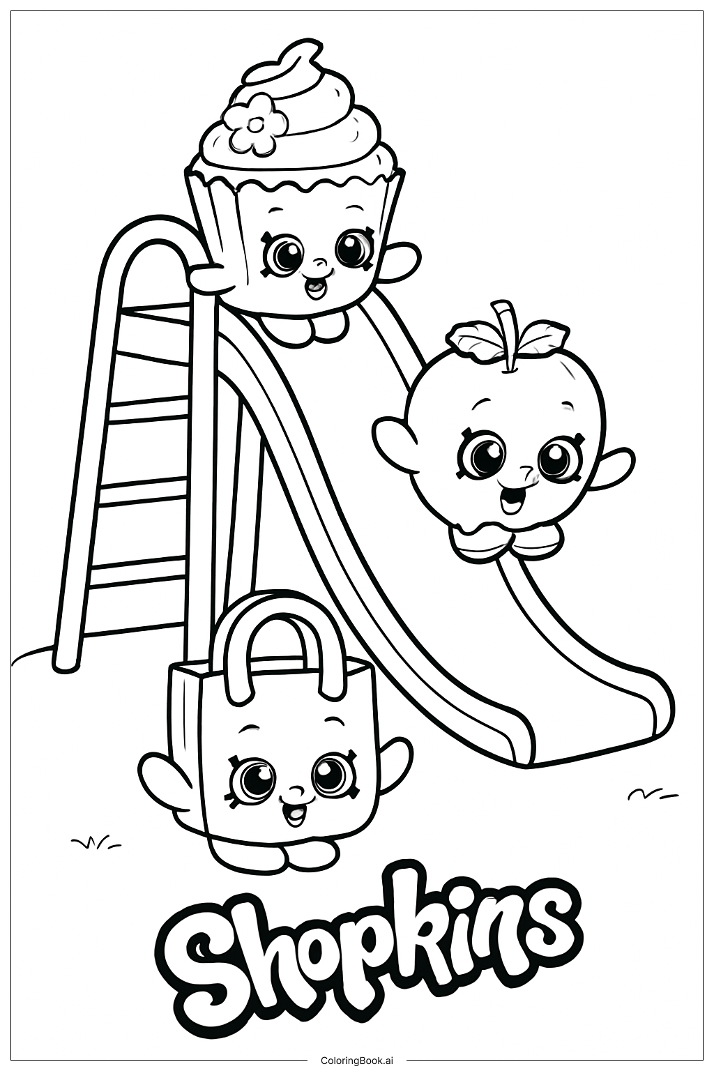  Shopkins 游乐场滑梯填色页 