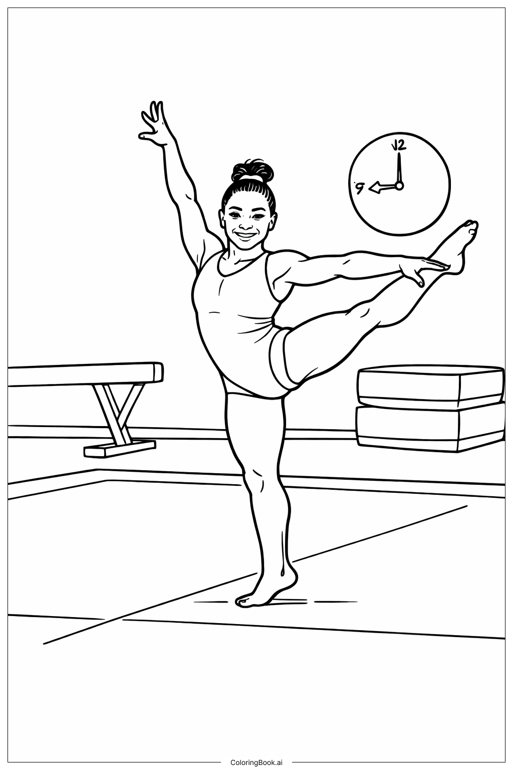  西蒙·拜爾斯在體操練習時著色頁 