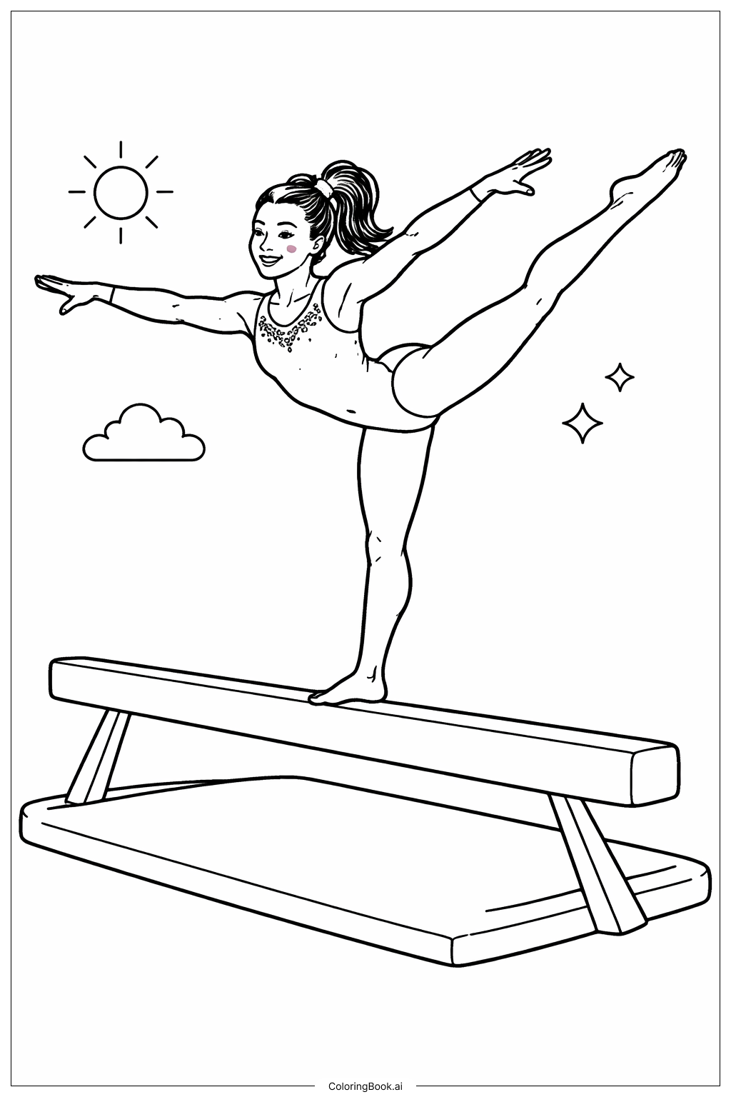  Page de coloriage Simone Biles sur la poutre d'équilibre 