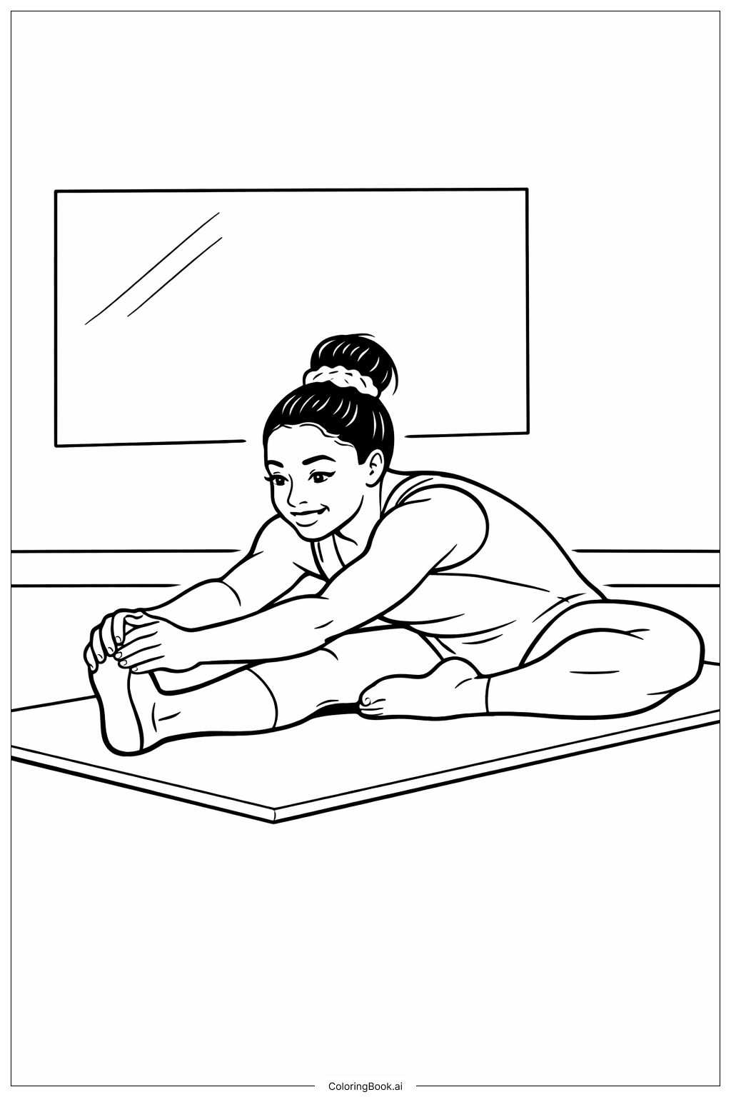  西蒙·拜尔斯在垫子上拉伸填色页 