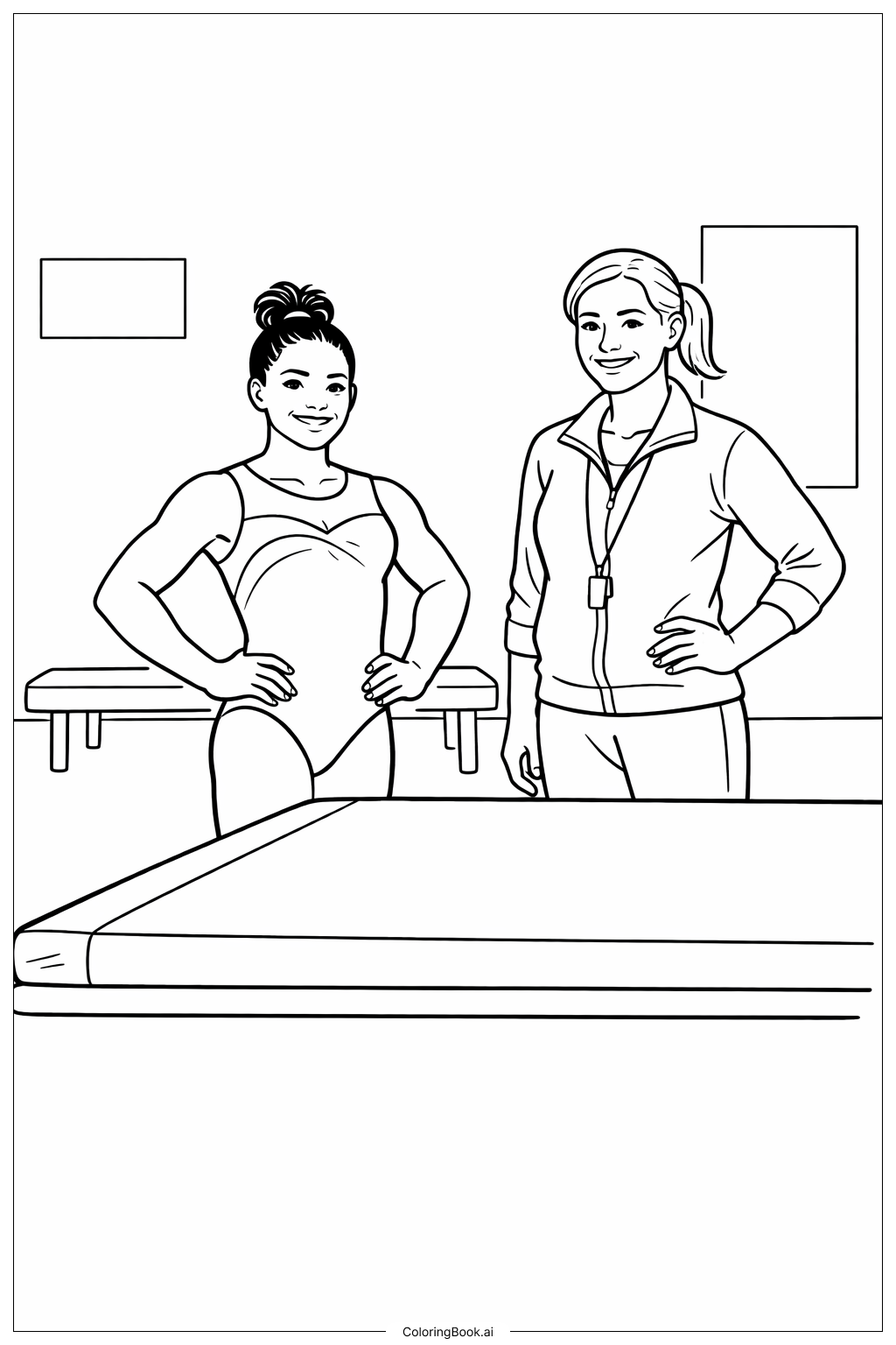  西蒙妮·拜爾斯與教練著色頁 