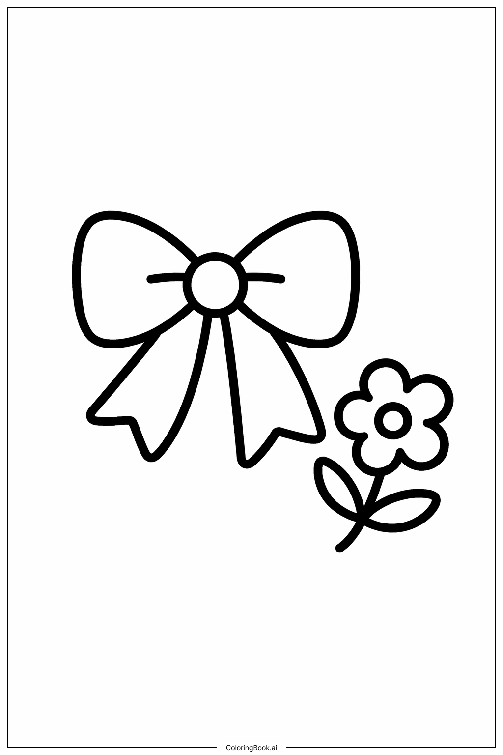  シンプルな花のリボンの塗り絵ページ 