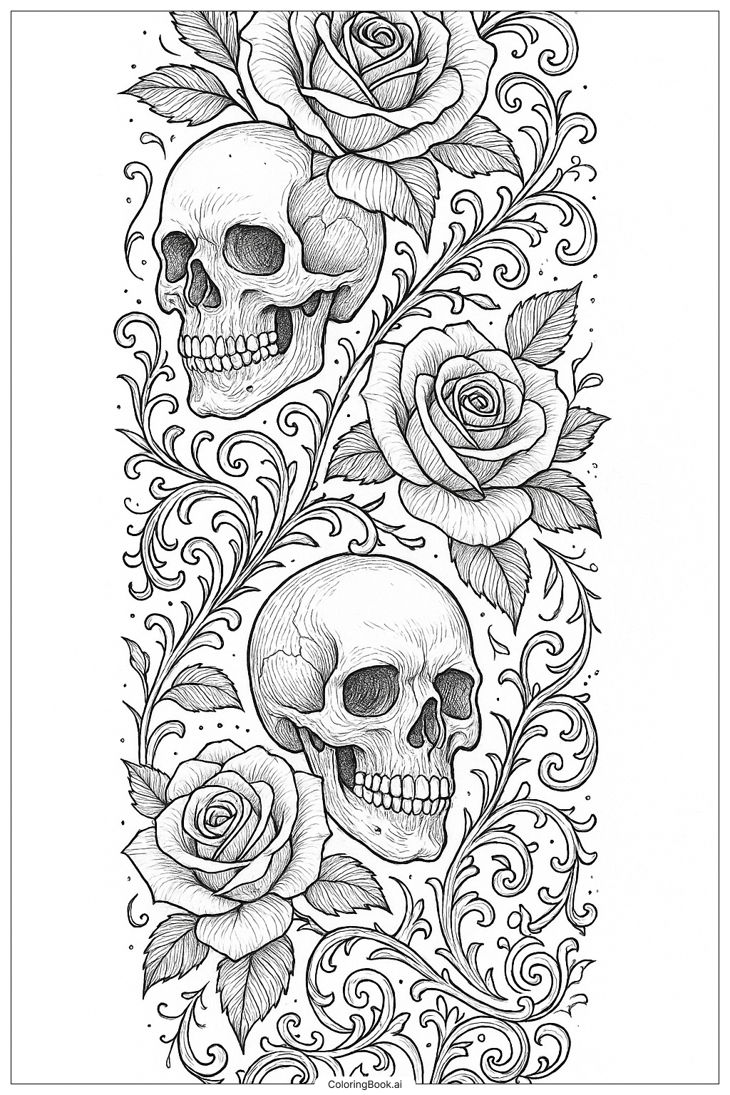  Página para colorear de Tatuaje de manga Jardín de Calaveras 